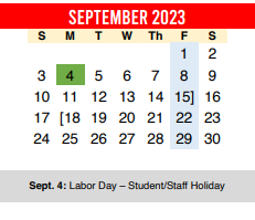 District School Academic Calendar for Del Valle Opportunity Ctr for September 2023