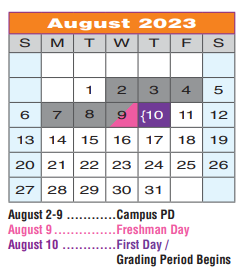 District School Academic Calendar for Regional Day Sch Deaf for August 2023