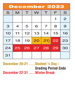 District School Academic Calendar for Borman Elementary for December 2023