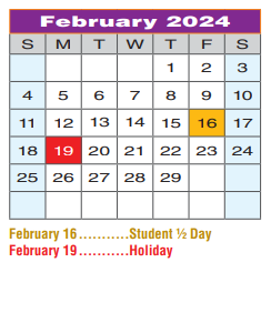 District School Academic Calendar for Regional Day Sch Deaf for February 2024