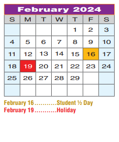 District School Academic Calendar for Denton Co J J A E P for February 2024