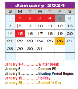 District School Academic Calendar for Providence Elementary for January 2024