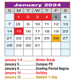 District School Academic Calendar for Denton H S for January 2024