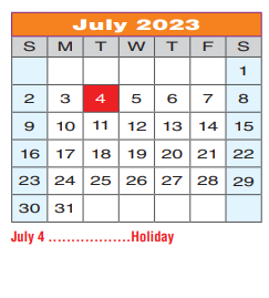 District School Academic Calendar for Denton Co J J A E P for July 2023