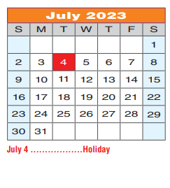 District School Academic Calendar for Mcmath Middle for July 2023