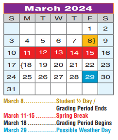 District School Academic Calendar for Regional Day Sch Deaf for March 2024
