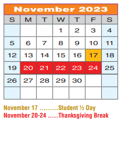 District School Academic Calendar for Regional Day Sch Deaf for November 2023