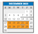 District School Academic Calendar for Prep Assessment Center for December 2023