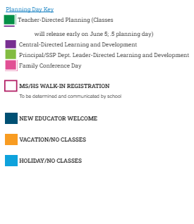 District School Academic Calendar Legend for Connections Academy