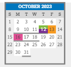 District School Academic Calendar for Escuela Tlatelolco School for October 2023