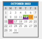 District School Academic Calendar for Academy Of Urban Learning for October 2023