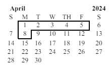District School Academic Calendar for Kennedy (john F.) Elementary for April 2024