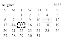District School Academic Calendar for Kennedy (john F.) Elementary for August 2023