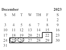 District School Academic Calendar for George Washington Charter for December 2023
