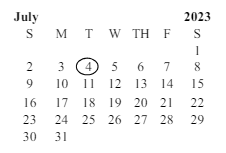 District School Academic Calendar for John Adams Elementary for July 2023