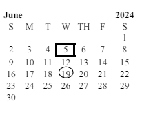 District School Academic Calendar for Hoover (herbert) Elementary for June 2024