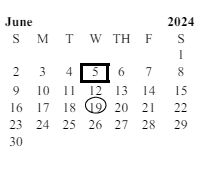 District School Academic Calendar for Van Buren (martin) Elementary for June 2024