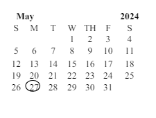District School Academic Calendar for Jefferson (thomas) Middle for May 2024