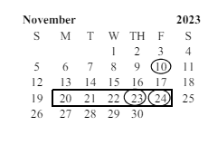 District School Academic Calendar for Amelia Earhart Elmentary School Of International S for November 2023