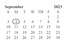District School Academic Calendar for Jefferson (thomas) Middle for September 2023