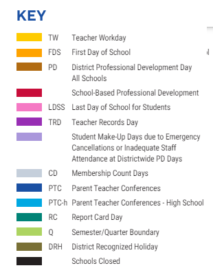 District School Academic Calendar Legend for Foreign Language Immersion