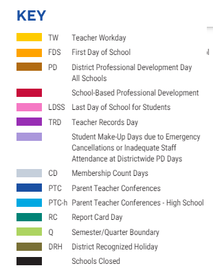 District School Academic Calendar Legend for Cass Technical High School