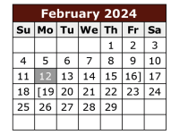 District School Academic Calendar for Hidalgo Co J J A E P for February 2024