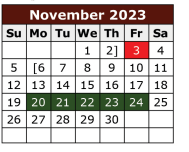 District School Academic Calendar for Hidalgo Co J J A E P for November 2023