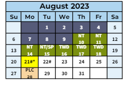 District School Academic Calendar for Jacks Valley Elementary School for August 2023