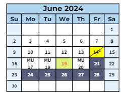 District School Academic Calendar for Jacks Valley Elementary School for June 2024