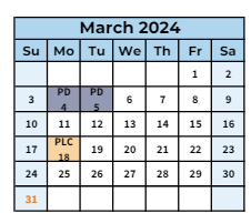 District School Academic Calendar for Jacks Valley Elementary School for March 2024