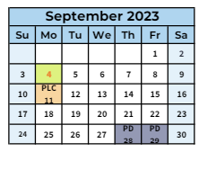 District School Academic Calendar for Jacks Valley Elementary School for September 2023