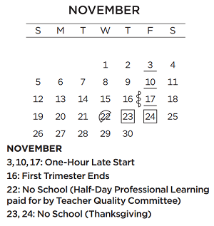 District School Academic Calendar for Table Mound Elementary School for November 2023