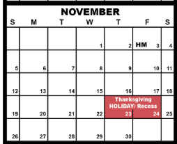 District School Academic Calendar for Early Childhood Special Education for November 2023