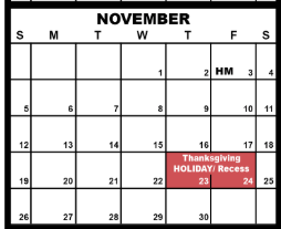 District School Academic Calendar for Duluth Online Program for November 2023