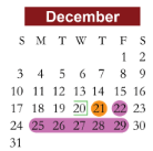 District School Academic Calendar for P A C E School for December 2023