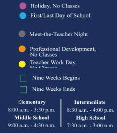 District School Academic Calendar Legend for Hyman Elementary