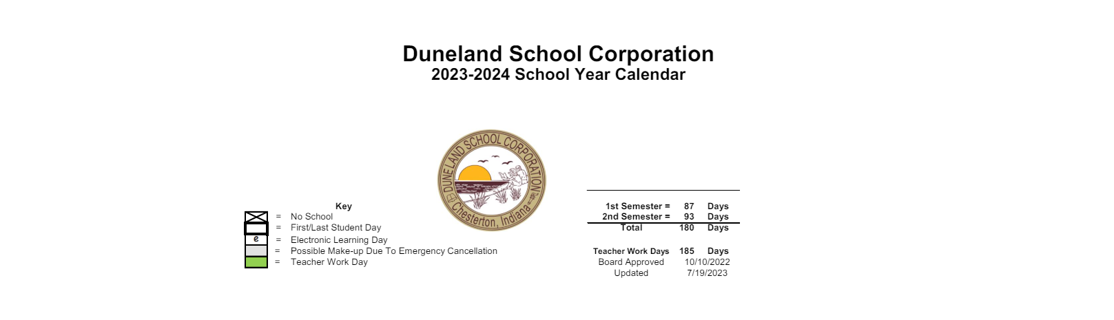 District School Academic Calendar Key for Liberty Intermediate School