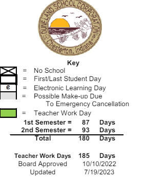 District School Academic Calendar Legend for Liberty Intermediate School
