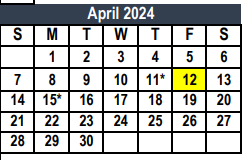 District School Academic Calendar for Weldon Hafley Development Center for April 2024