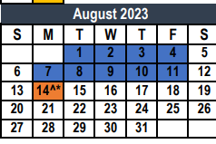 District School Academic Calendar for Tarrant Co J J A E P for August 2023