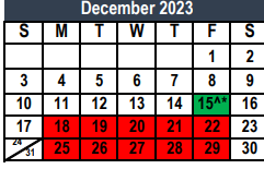 District School Academic Calendar for Tarrant Co J J A E P for December 2023
