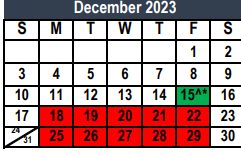 District School Academic Calendar for L A Gililland Elementary for December 2023