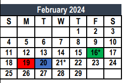 District School Academic Calendar for L A Gililland Elementary for February 2024