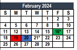 District School Academic Calendar for Tarrant Co J J A E P for February 2024