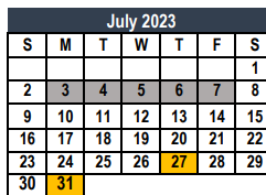 District School Academic Calendar for Comanche Spring Elementary for July 2023