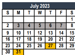 District School Academic Calendar for Highland Middle for July 2023