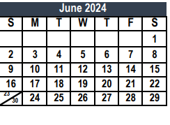 District School Academic Calendar for Weldon Hafley Development Center for June 2024