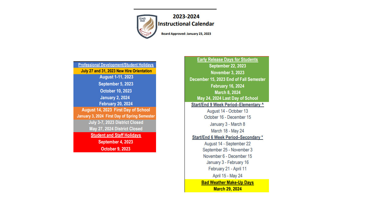 District School Academic Calendar Key for Alter Discipline Campus