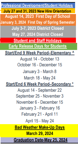 District School Academic Calendar Legend for Tarrant Co J J A E P